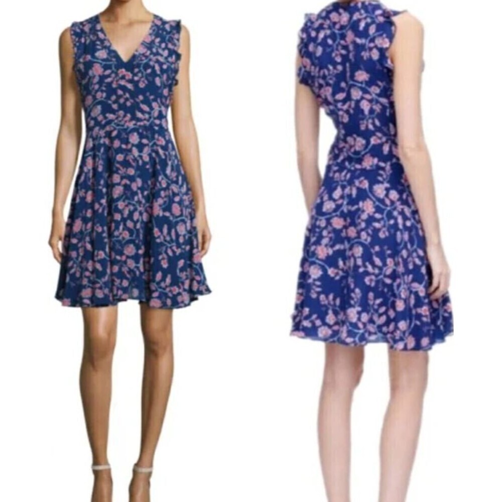 $395 Rebecca Taylor 1950s Inspired Silk Floral Flared Cinched Waist Dress Size 8